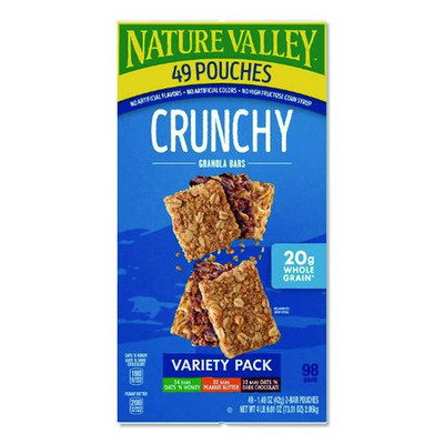Granola Bars, Assorted Crunchy Bars, 1.5 oz Pouch, 2 Bars/Pouch, 49 Packs/Box