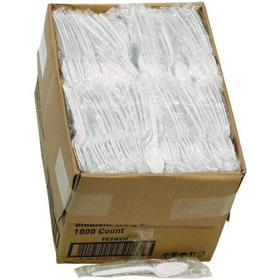Fieldware Cutlery, Individually Wrapped, Mediumweight Spoon, Plastic, White, 1,000/Carton