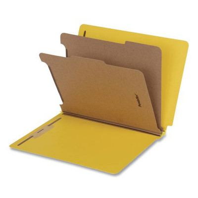 Heavy-Duty Pressboard End Tab Classification Folders, Expands 2", 2 Dividers, 6 Fasteners, Letter Size, Yellow, 10/Box