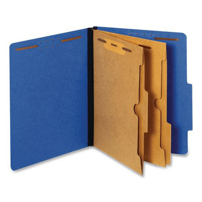 Heavy-Duty Pressboard Classification Folder, 2/5-Cut Tab, Expands 2.5", 2 Dividers, 6 Fasteners, Legal Size, Dark Blue, 10/BX