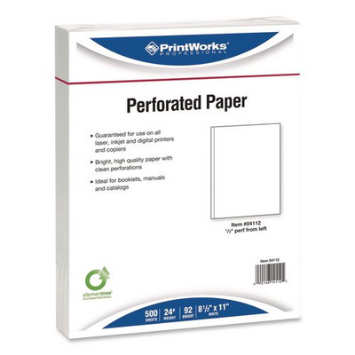 Perforated Paper, 92 Bright, Perforated 0.5" from Left, 24 lb Bond Weight, 8.5 x 11, White, 500 Sheets/Ream, 5 Reams/Carton