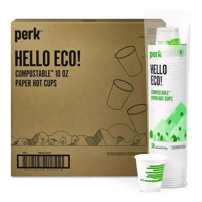Eco-ID Compostable Paper Hot Cups, 10 oz, White/Green, 500/Carton