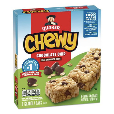 Granola Bars, Chewy Chocolate Chip, 0.84 oz Individually Wrapped, 8/Box