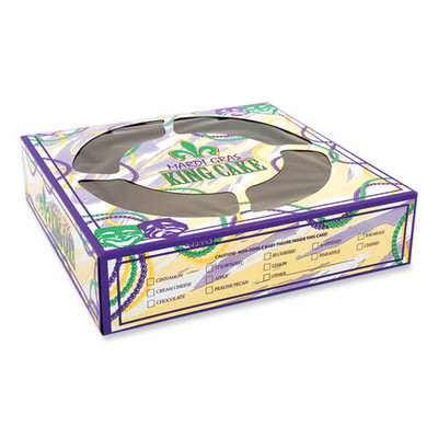 Mardi Gras King Cake Window Boxes, 10 x 10 x 2.5, Green/Purple/White, Paper, 100/Carton