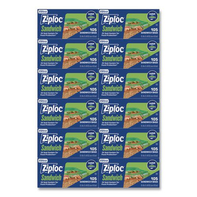 Resealable Sandwich Bags, 6.5" x 5.88", Clear, 105 Bags/Box, 12 Boxes/Carton
