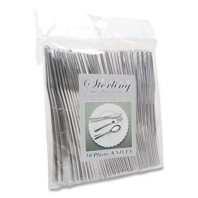 Sterling Heavy-Duty Plastic Cutlery, Heavyweight Knife, Silver, 50/Pack