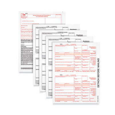 1099-MISC Tax Forms Kit, Fiscal Year: 2021, Five-Part Carbonless, 8.5 x 5.5, 2 Forms/Sheet, 50 Forms Total