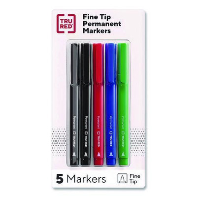 Permanent Marker, Pen-Style, Fine Bullet Tip, Assorted Colors, 5/Pack