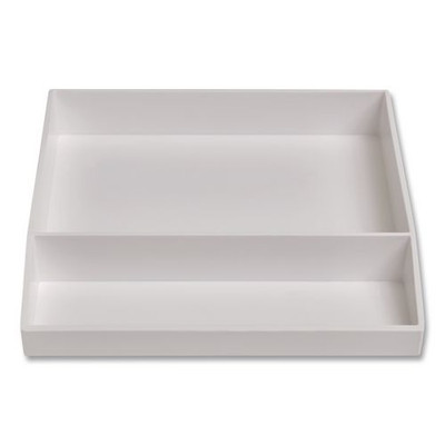 Divided Stackable Plastic Tray, 2 Compartments, 9.44 x 9.84 x 1.77, White