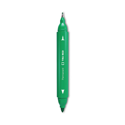 Permanent Marker, Pen-Style Twin-Tip, Extra-Fine/Fine Bullet/Needle Tips, Green, Dozen