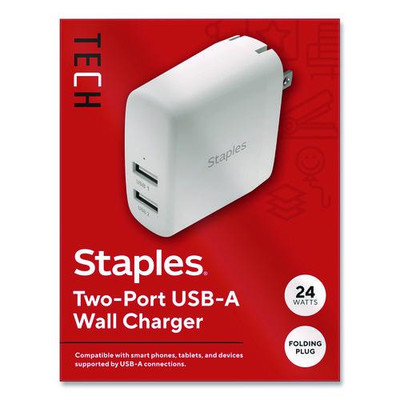 USB-A Wall Charger, 24 W, 2 Ports, White