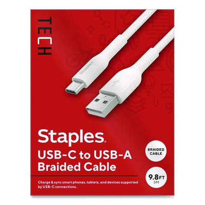USB-C to USB-A 2.0 Charging Cable, 9.8 ft, White