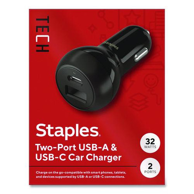 USB-A/USB-C Car Charger, 32 W, Two Ports, Black