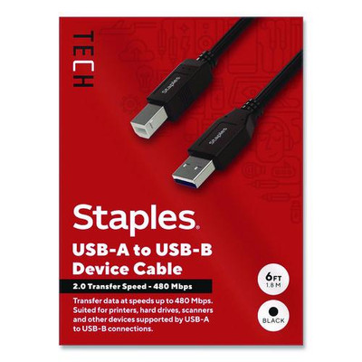 USB-A to USB-B 2.0 Cable, 6 ft, Black