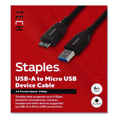 USB-A to Micro USB Type-B Cable, 6 ft, Black