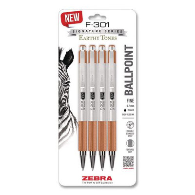 F-301 Signature Series Earthy Tones Ballpoint Pen, Retractable, Fine 0.7 mm, Black Ink, Terracotta Barrel, 4/Pack