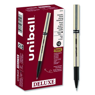 Deluxe Roller Ball Pen, Stick, Fine 0.7 Mm, Black Ink, Champagne Barrel, Dozen