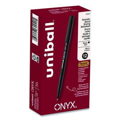 Onyx Roller Ball Pen, Stick, Micro 0.5 Mm, Black Ink, Black Matte Barrel, Dozen
