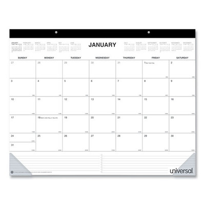 Desk Pad Calendar, 22 X 17, White/black Sheets, Black Binding, Clear Corners, 12-month (jan To Dec): 2022