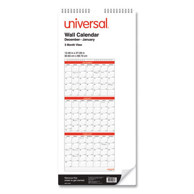 3-month Wall Calendar, 12 X 27, White/black/red Sheets, 14-month (dec To Jan): 2021 To 2023 3-month Wall Calendar, 12 X 27, White/black/red Sheets, 14-month (dec To Jan): 2021 To 2023