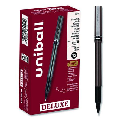 Deluxe Roller Ball Pen, Stick, Micro 0.5 Mm, Black Ink, Metallic Gray Barrel, Dozen