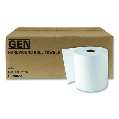Hardwound Roll Towels, 8" X 800 Ft, White, 6 Rolls/carton