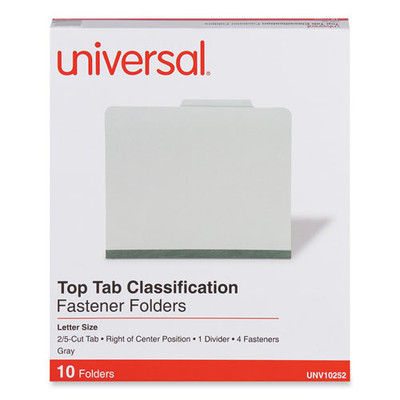Four-section Pressboard Classification Folders, 1 Divider, Letter Size, Gray, 10/box