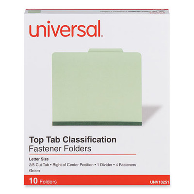 Four-section Pressboard Classification Folders, 1 Divider, Letter Size, Green, 10/box