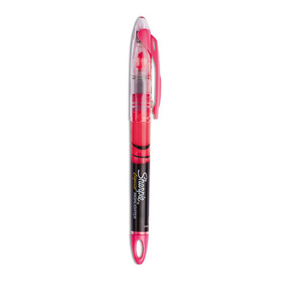 Liquid Pen Style Highlighters, Fluorescent Pink Ink, Chisel Tip, Pink/black/clear Barrel, Dozen