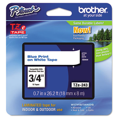 Tze Standard Adhesive Laminated Labeling Tape, 0.7" X 26.2 Ft, Blue On White Tze Standard Adhesive Laminated Labeling Tape, 0.7" X 26.2 Ft, Blue On White
