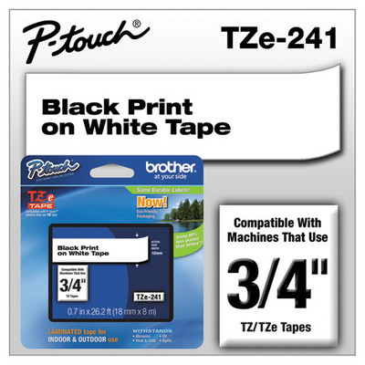 Tze Standard Adhesive Laminated Labeling Tape, 0.7" X 26.2 Ft, Black On White Tze Standard Adhesive Laminated Labeling Tape, 0.7" X 26.2 Ft, Black On White