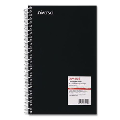 Wirebound Notebook, 3 Subject, Medium/college Rule, Black Cover, 9.5 X 6, 120 Sheets