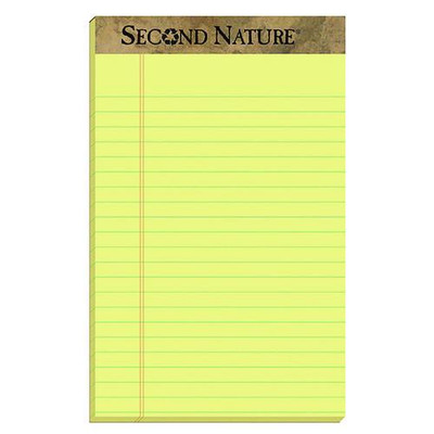 Second Nature Recycled Ruled Pads, Narrow Rule, 50 Canary-yellow 5 X 8 Sheets, Dozen