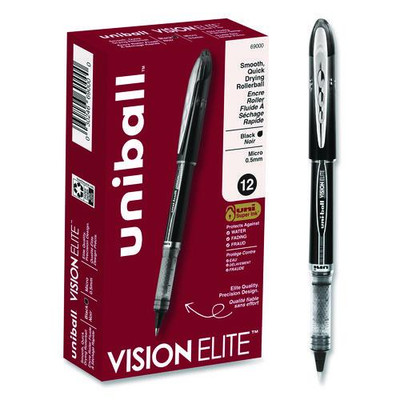 Vision Elite Roller Ball Pen, Stick, Extra-fine 0.5 Mm, Black Ink, Black Barrel