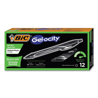 Gel-ocity Quick Dry Gel Pen, Retractable, Medium 0.7 Mm, Black Ink, Black Barrel, Dozen Gel-ocity Quick Dry Gel Pen, Retractable, Medium 0.7 Mm, Black Ink, Black Barrel, Dozen