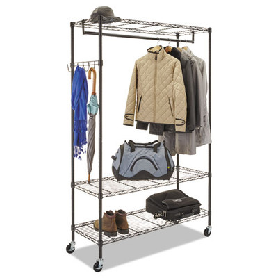 Wire Shelving Garment Rack, 40 Garments, 48w X 18d X 75h, Black Wire Shelving Garment Rack, 40 Garments, 48w X 18d X 75h, Black