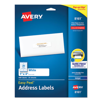 Easy Peel White Address Labels W/ Sure Feed Technology, Inkjet Printers, 1 X 4, White, 20/sheet, 25 Sheets/pack Easy Peel White Address Labels W/ Sure Feed Technology, Inkjet Printers, 1 X 4, White, 20/sheet, 25 Sheets/pack