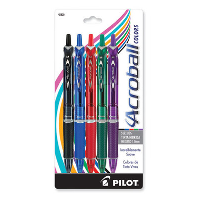 Acroball Colors Advanced Ink Ballpoint Pen, Retractable, Medium 1 Mm, Assorted Ink And Barrel Colors, 5/pack