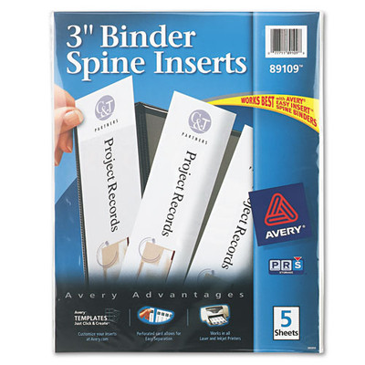 Binder Spine Inserts, 3" Spine Width, 3 Inserts/sheet, 5 Sheets/pack Binder Spine Inserts, 3" Spine Width, 3 Inserts/sheet, 5 Sheets/pack