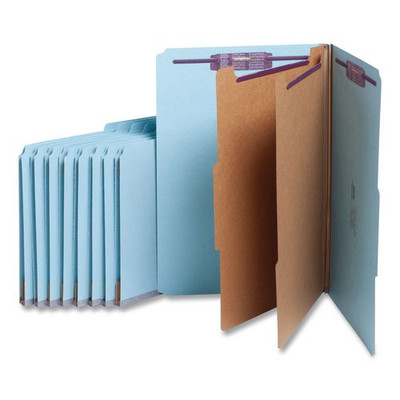 Six-section Pressboard Top Tab Classification Folders With Safeshield Fasteners, 2 Dividers, Legal Size, Blue, 10/box