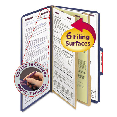 Six-section Pressboard Top Tab Classification Folders With Safeshield Fasteners, 2 Dividers, Legal Size, Dark Blue, 10/box Six-section Pressboard Top Tab Classification Folders With Safeshield Fasteners, 2 Dividers, Legal Size, Dark Blue, 10/box