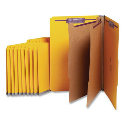 Six-section Pressboard Top Tab Classification Folders With Safeshield Fasteners, 2 Dividers, Legal Size, Yellow, 10/box