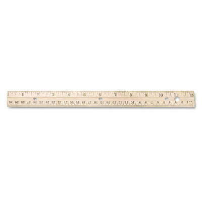Three-hole Punched Wood Ruler English And Metric With Metal Edge, 12" Long Three-hole Punched Wood Ruler English And Metric With Metal Edge, 12" Long