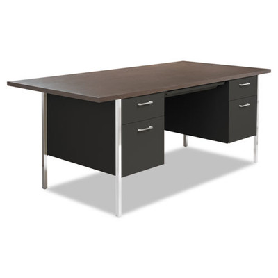Double Pedestal Steel Desk, 72" X 36" X 29.5", Mocha/black Double Pedestal Steel Desk, 72" X 36" X 29.5", Mocha/black