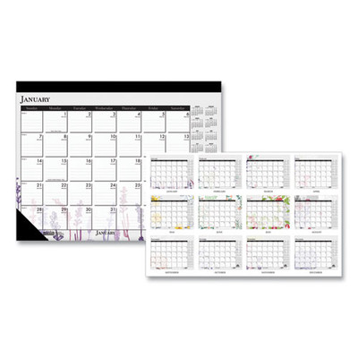Recycled Desk Pad Calendar, Wild Flowers Artwork, 22 X 17, White Sheets, Black Binding/corners,12-month (jan-dec): 2022