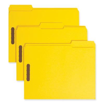 Top Tab Colored Fastener Folders, 2 Fasteners, Letter Size, Yellow Exterior, 50/box