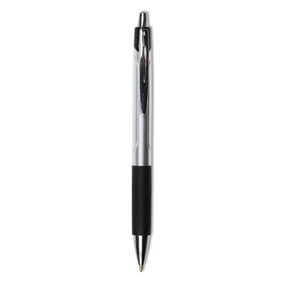 Comfort Grip Ballpoint Pen, Retractable, Medium 1 Mm, Black Ink, Silver Barrel, Dozen