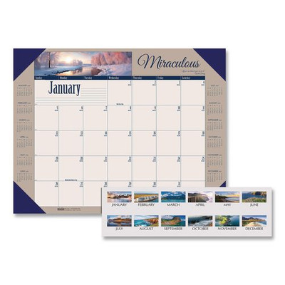 Earthscapes Recycled Monthly Desk Pad Calendar, Motivational Photos, 22 X 17, Blue Binding/corners, 12-month (jan-dec): 2022