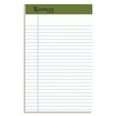 Earthwise By Ampad Recycled Writing Pad, Narrow Rule, Politex Green Headband, 50 White 5 X 8 Sheets, Dozen