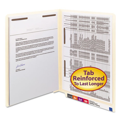 Manila End Tab Fastener Folders With Reinforced Tabs, 11-pt Stock, 2 Fasteners, Letter Size, Manila Exterior, 50/box